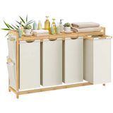 Wasmand – 4 compartimenten – 4 x 50 L – 124,6 x 33 x 78 cm – Crèmewit