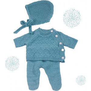 Götz poppenkleding gebreid kledingset retro blauw voor pop van 30-33cm