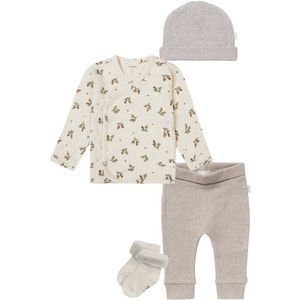 Noppies - Kledingset - Broek Naura Taupe - Overslag shirt Nicosia - Muts Nevel Taupe - Sokjes Oatmeal- Maat 62
