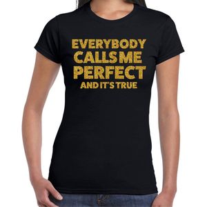Bellatio Decorations Foute party t-shirt dames - I am perfect - zwart - glitter goud - carnaval/themafeest XS