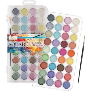 Nassau Fine Art Metallic Aquarelverf Set 36 Kleuren + 1 Penseel - Metallic Aquarelverf voor Volwassenen en Beginners - Aquarelverf Napjes - Creatief en Hobbyverf