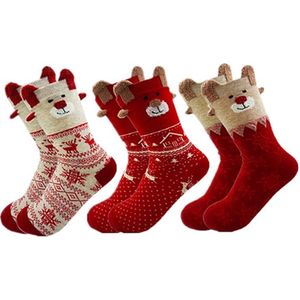 Kerstsokken - Kerstsokken Dames - 3 Paar Winter Sokken - Warme Meisjes Sokken - Rendier Sneeuwvlok Sokken - Perfect voor Vrouwen - Meisjes - Kerstcadeau - Feestdecoratie - Kerst