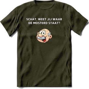 Weet jij waar de mosterd staat T-Shirt | Grappig Abraham 50 Jaar Verjaardag Kleding Cadeau | Dames – Heren - Leger Groen - L