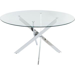 Vente-unique Ronde eettafel – 6 personen – Gehard glas en verchroomd metaal – Transparant – COSIMA