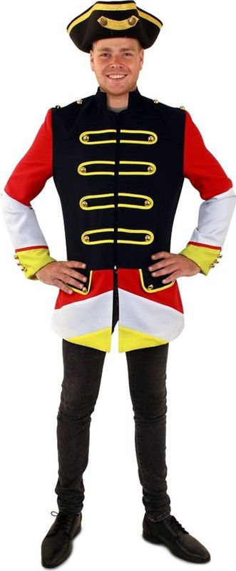 PartyXplosion - Brabant & Oeteldonk Kostuum - Officier In De Orde Van Oeteldonk Jas Man - Rood, Geel, Wit / Beige - Maat 60 - Carnavalskleding - Verkleedkleding