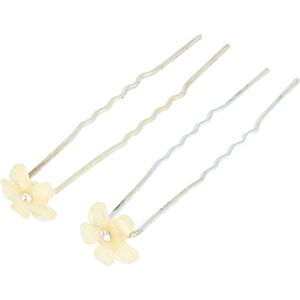 Haarsoires Haarspeld haarpinnen - Bloem strass steentje - Creme zilver - Set van 2 - Sierpinnen voor Opsteekkapsels - Hair Pins