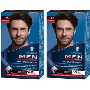 2 stuks Schwarzkopf Men Perfect 80 - Zwart-Bruin - haarkleuring - gel - haarverf mannen - just for men - grijs dekkend in 10 minuten