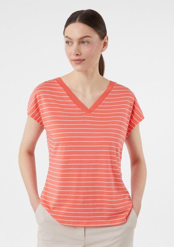 comma - T-shirt - Gestreept - Viscose - Normale Pasvorm