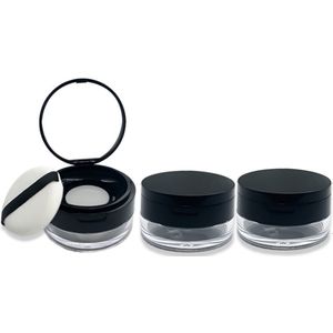 3 stuks - Draagbare lege poederdoos - Herbruikbaar - Lege make-uppoederdoos - Lege poederdoos met klapdeksel - Met spiegel - Met poederdons - Inhoud 20 g - Zwart - 70×70×37 mm - Geschikt voor losse poeder, glitter en blush - Poeder niet inbegrepen