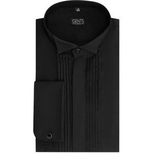 GENTS - Smoking overhemd plisse - Polyblend - Zwart - Maat XL 43/44/XL 43/44