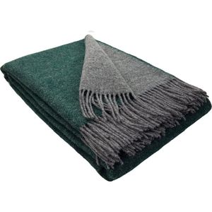 Plaid Wol - VIENNA - Groen-Grijs (140x200cm) - Wollen Deken - 2-Kleurig DUBBELZIJDIG - Plaids.shop® Collectie