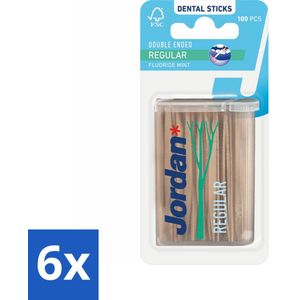 Jordan Tandenstokers Double Ended Regular 100 stuks per verpakking - Voordeelverpakking - 6 stuks