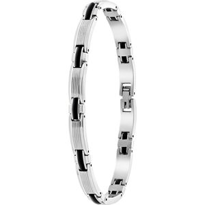 Lucardi Heren Armband schakel zwart - Staal - Armband - Vaderdag Cadeau - 21 cm - Zilverkleurig