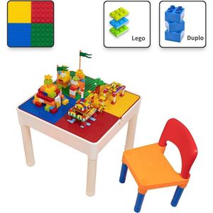 Decopatent® - Kindertafel met 1 Stoeltje - Speeltafel met bouwplaat en vlakke kant - Geschikt voor Lego® & Duplo® Bouwstenen