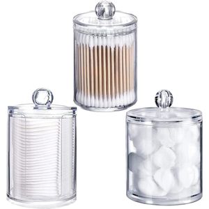 Wattenstaafje Opbergdoos Dispenser Wattenstaafje Opbergdoos Helder Acryl (Pack van 3) voor het opbergen van Wattenstaafjes, Badkamer Wattenstaafjes, enz., Wit, Geen