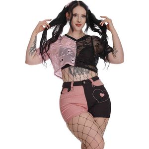 Banned - Sora Half & Half Crop top - S - Roze/Zwart