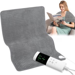 Elektrisch Warmtekussen 60x90 cm - Ultralang Timer 1-12 Uur - Slimme Temperatuurregeling 25-55°C - Snel Opwarmend & Oververhittingsbeveiliging - Wasbaar - LCD - Grijs