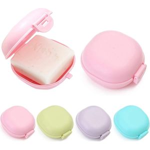 Zeepdoos voor reizen - 4 stuks - kunststof - met deksel - draagbaar - waterdicht - voor badkamer - wandelen - kamperen - groen - blauw - paars - roze