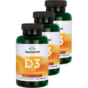 Swanson | Vitamin D3 High Potency 25mcg | 250 capsules | 3 stuks | 3 x 250 capsules