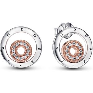 Pandora oorbellen - Pandora Signature Two-tone Logo Circles Oorknopjes - 282314c01