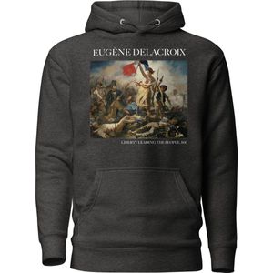 Eugène Delacroix 'Vrijheid leidt het volk' (""Liberty Leading the People"") Beroemd Schilderij Hoodie | Unisex Premium Kunst Hoodie | Charcoal Heather | M