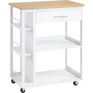 Keukeneiland - Keuken Eiland - Kookeiland Verplaatsbaar - Keukenblok Met Werkblad - Wijnrek - Keukeneiland/bartafel - Tafel - 73x88x38 Cm - Wit