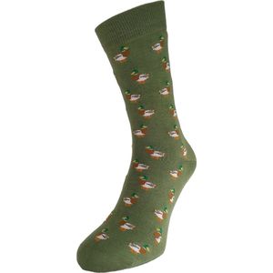 Bonnie Doon Ducks Socks met Ingebreide Eenden Khaki Groen Vrolijke Dames Sokken maat 36/42 - Gladde Teennaad - Katoen - Word Je Happy van - Cadeau sok - Voorgewassen Katoen - OEKO-TEX gecerificeerd - Khaki Groen - Laurel Wreath Green - BT991141.498