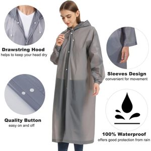 2-pack regenponcho voor volwassenen, herbruikbare waterdichte regenjas met capuchon en mouwen, lichtgewicht EVA transparante regenkleding