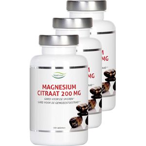 Nutrivian | Magnesium Citraat 200mg | 100 Tabletten | 3 stuks | 3 x 100 tabletten