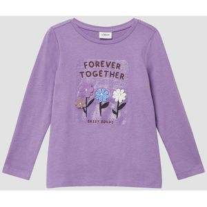 T-shirt - A-lijn Top - Lange Mouwen - Zacht - Glitterprint - 3D Bloemenapplicaties