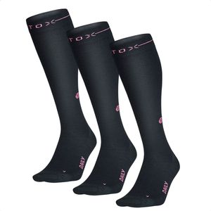 STOX Energy Socks - 3 Pack Merino Everyday sokken voor Vrouwen - Premium Compressiesokken - Kleur: Zwart/Fuchsia - Maat: Large - 3 Paar - Voordeel - Mt 40-43