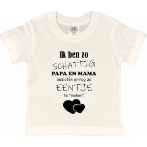 Shirt Aankondiging zwangerschap Ik ben zo schattig papa en mama besloten er nog zo eentje te ""maken"" | korte mouw | wit/zwart | maat 98/104 zwangerschap aankondiging bekendmaking
