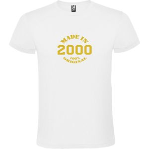 Wit T-Shirt met “Made in 2000 / 100% Original “ Afbeelding Goud Size L