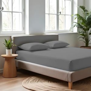 Saphira -Jersey Hoeslaken - Strijkvrij Elastiek -Rondom Elastiek- 100% Zachte Brushed Katoen - 140/160 x 200 + 30 - Grijs