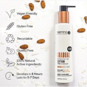 Zelfbruiner set - Sienna X - Self tan getinte lotion pomp 200 ml. (directe kleur om te zien waar u bent gebleven) + Fluwelen handschoen voor een naadloze toepassing + Primer tube 75 ml voor probleemgebieden enkels, knieën, ellebogen en handen.