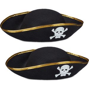 relaxdays 2 x piratenhoed zwart in set - piraat hoed - doodskop - carnaval – piraten