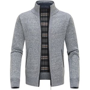 Heren Gebreide Cardigan met Rits - Winterjack - Fleece Vest met Staande Kraag en Lange Mouwen