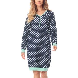 Merry Style Dames Nachtemd - Nachtjapon - Lange mouwen - Katoen - MS-MS10-179-ND - Donkerblauw/Met stippen - S