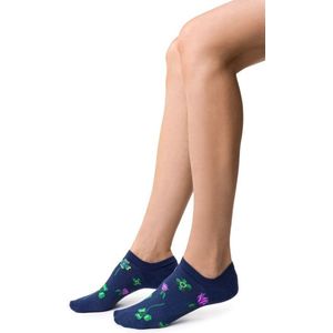 Dames sneakersokken klavertjevier–blauw–naadloos & katoenmix-2 paar–maat 35-37