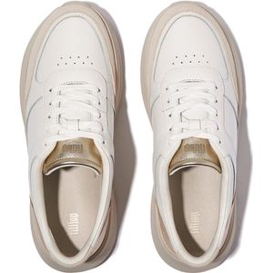 FitFlop F-Mode Leather/Suede/Metallic Flatform Sneakers WIT - Maat 42