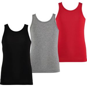 Apollo Jongens Singlet Hemd Bamboe 3-Pack Zwart Grijs Rood - Maat 146/152