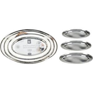 Excellent Houseware - Dienbladen Set van 3 - Zilver - RVS - Plat/Ovaal
