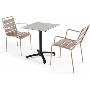 Oviala - Relaxtafel 60x60 cm lichtgrijs en 2 fauteuils taupe