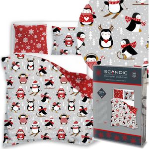 Kerst Dekbedovertrek Katoen 160x200cm - Vrolijke Pinguïns