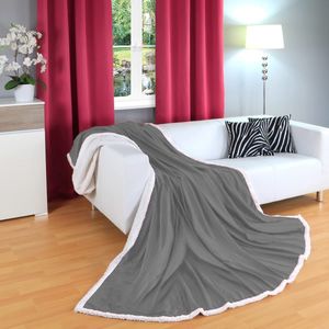 Gräfenstayn® Deken in lamsvel look, verschillende maten en kleuren, sprei, flanellen microvezelfleece, met Öko-Tex-keurmerk 'getest vertrouwen' (grijs, 240 x 220 cm)