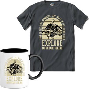Explore Mountain Hiking | Wandelen - Hiking - Lopen - T-Shirt met mok - Unisex - Mouse Grey - Maat XL