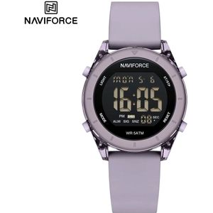 NAVIFORCE horloge met paarse siliconen polsband, zwarte wijzerplaat en paarse horlogekast voor jongens en meisjes met stijl ( model 7108 PEPE )