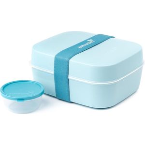 Amuse Lunchbox 3-in-1 - Brooddoos - met Rekker en Sauspotje - Microgolfoven Veilig - Vaatwasser en Diepvries Bestendig - Blauw