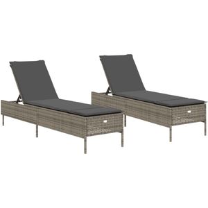 vidaXL Ligbed - Ligbedden - Tuinstoel - Tuinmeubel - Ligstoelen 2 st met kussens poly rattan grijs