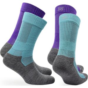 Norfolk Wandelsokken - 2 Paar - 60% Merino Wol Sokken - Anti Blaren Outdoorsokken met Schok Absorptie Demping - Hoge kwaliteit Langdurig Wollen Sokken - Warme sokken - Wandelsokken Dames - Paars/Blauw - Maat 39-42 - Leonardo